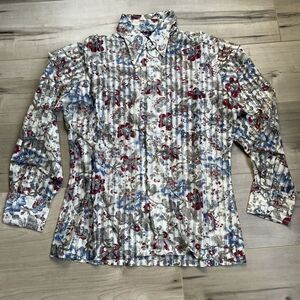 Vtg 70s Joel California Disco Shirt Mens Sz M 100%‎ Polyester Bold Floral Blue